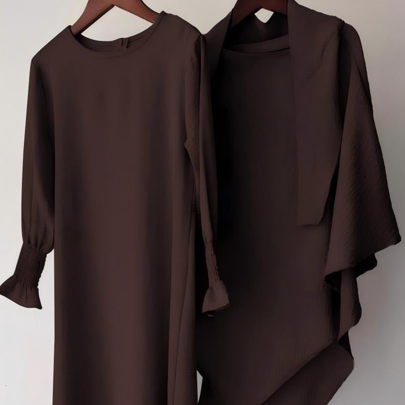 Girls Crinkle Fabric Pullover Abaya & Matching Hijab Two-Piece Set(MKG032) - Mariam's Collection