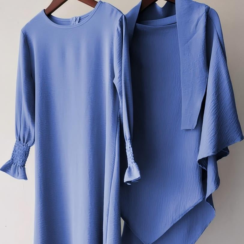Girls Crinkle Fabric Pullover Abaya & Matching Hijab Two-Piece Set(MKG032) - Mariam's Collection