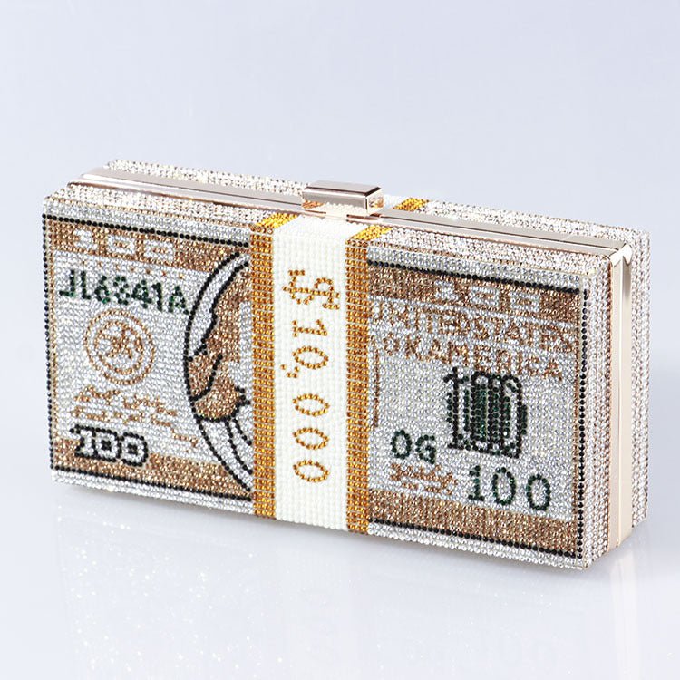 ‌Glamorous Fully Bedazzled Dollar Motif Evening Bag Party Clutch (MAC293) - Mariam's Collection