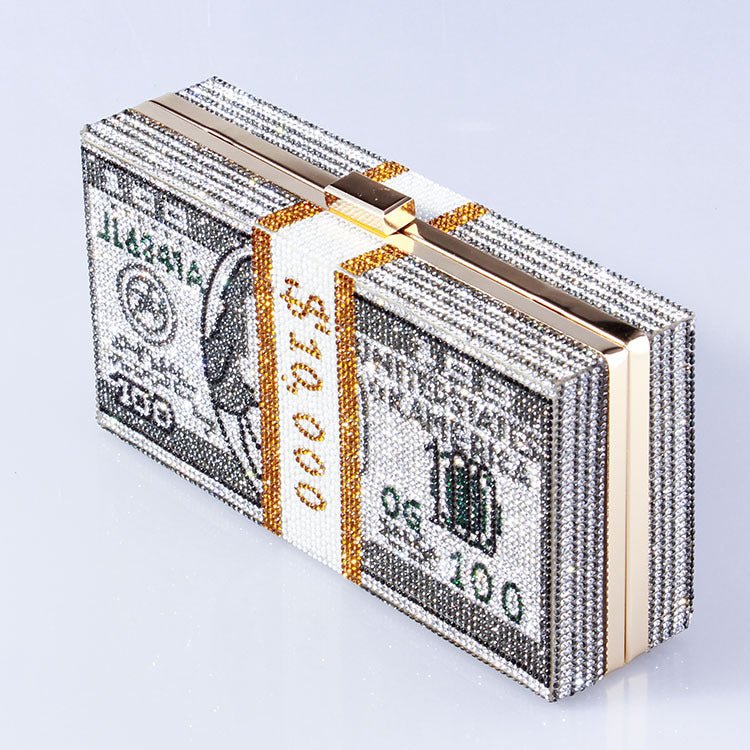 ‌Glamorous Fully Bedazzled Dollar Motif Evening Bag Party Clutch (MAC293) - Mariam's Collection
