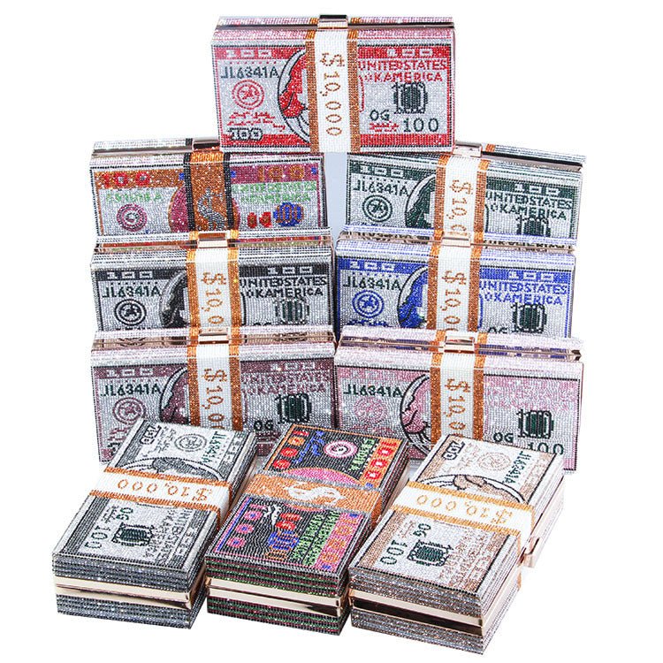 ‌Glamorous Fully Bedazzled Dollar Motif Evening Bag Party Clutch (MAC293) - Mariam's Collection