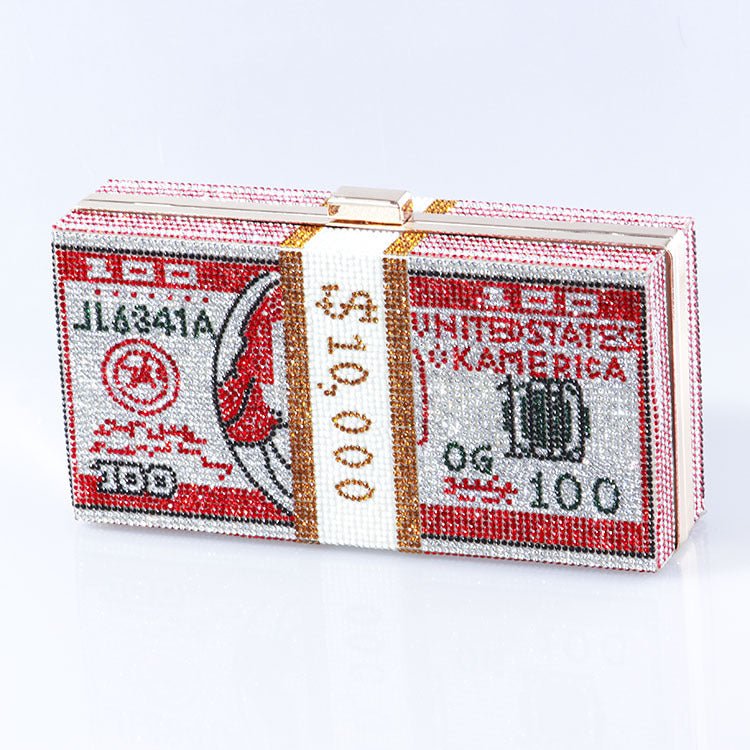 ‌Glamorous Fully Bedazzled Dollar Motif Evening Bag Party Clutch (MAC293) - Mariam's Collection