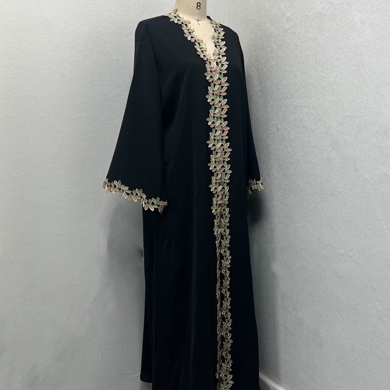 Gold Floral Embroidered Abaya — Metallic Embroidered Open Abaya