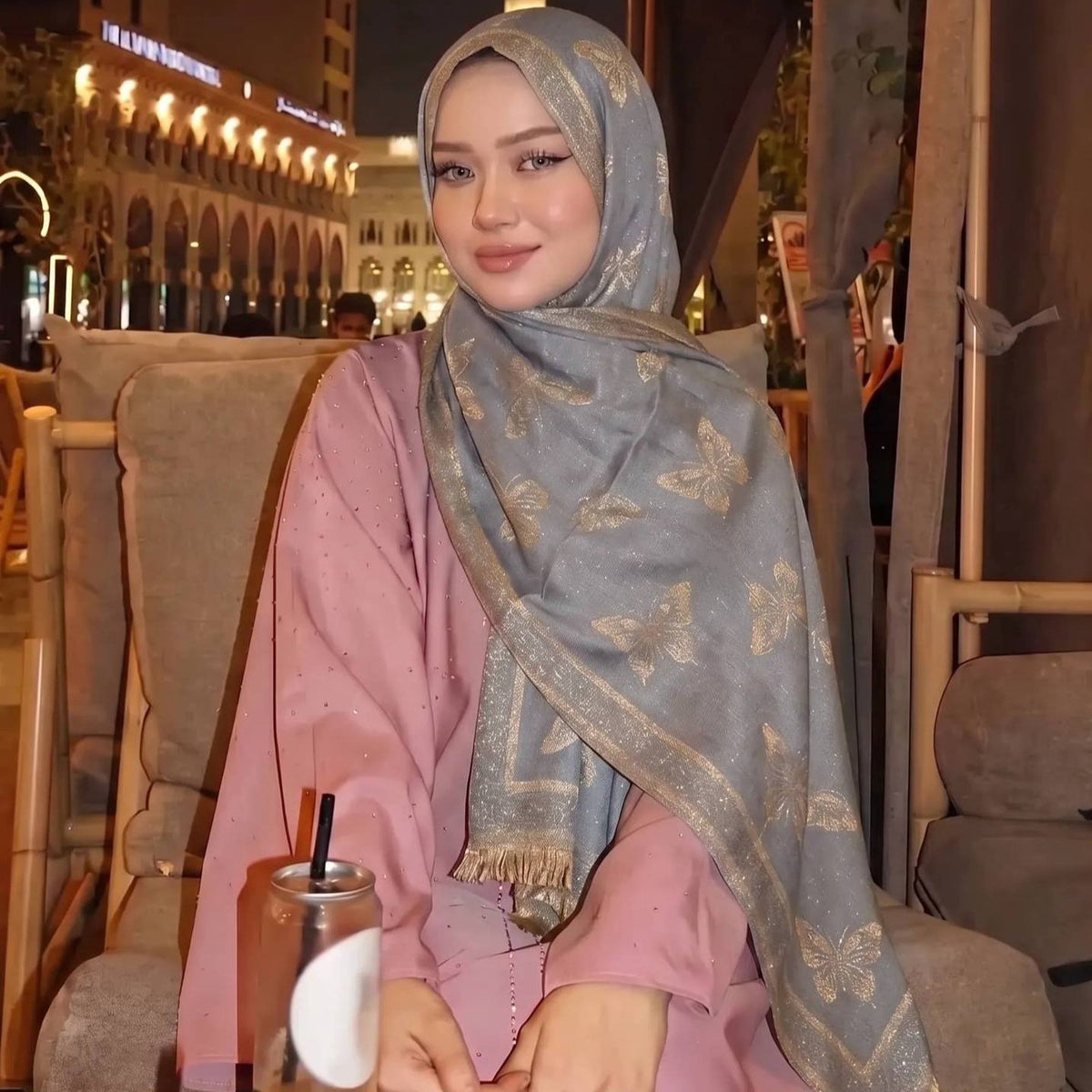 Tassel fringe close-up on long rectangular jacquard scarf