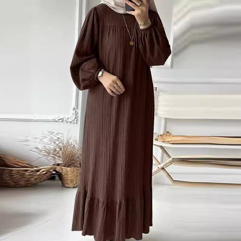 Graceful Modesty Trio – Pleated Hem Abaya, Floral Hijab & Hijabi Canvas Tote Bag Set - Mariam's Collection