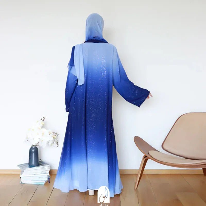 Gradient Glitter Chiffon Open Abaya 2 - Piece Set (MOA097) - Mariam's Collection