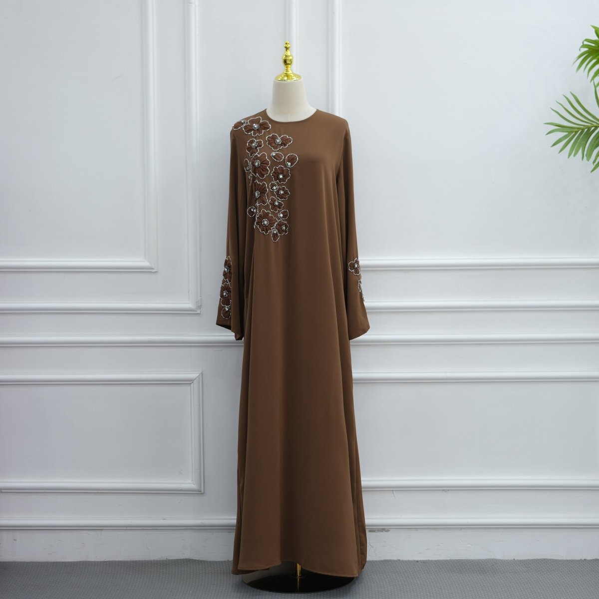 Hand-Beaded 3D Floral Maxi Dress(MA456) - Mariam's Collection