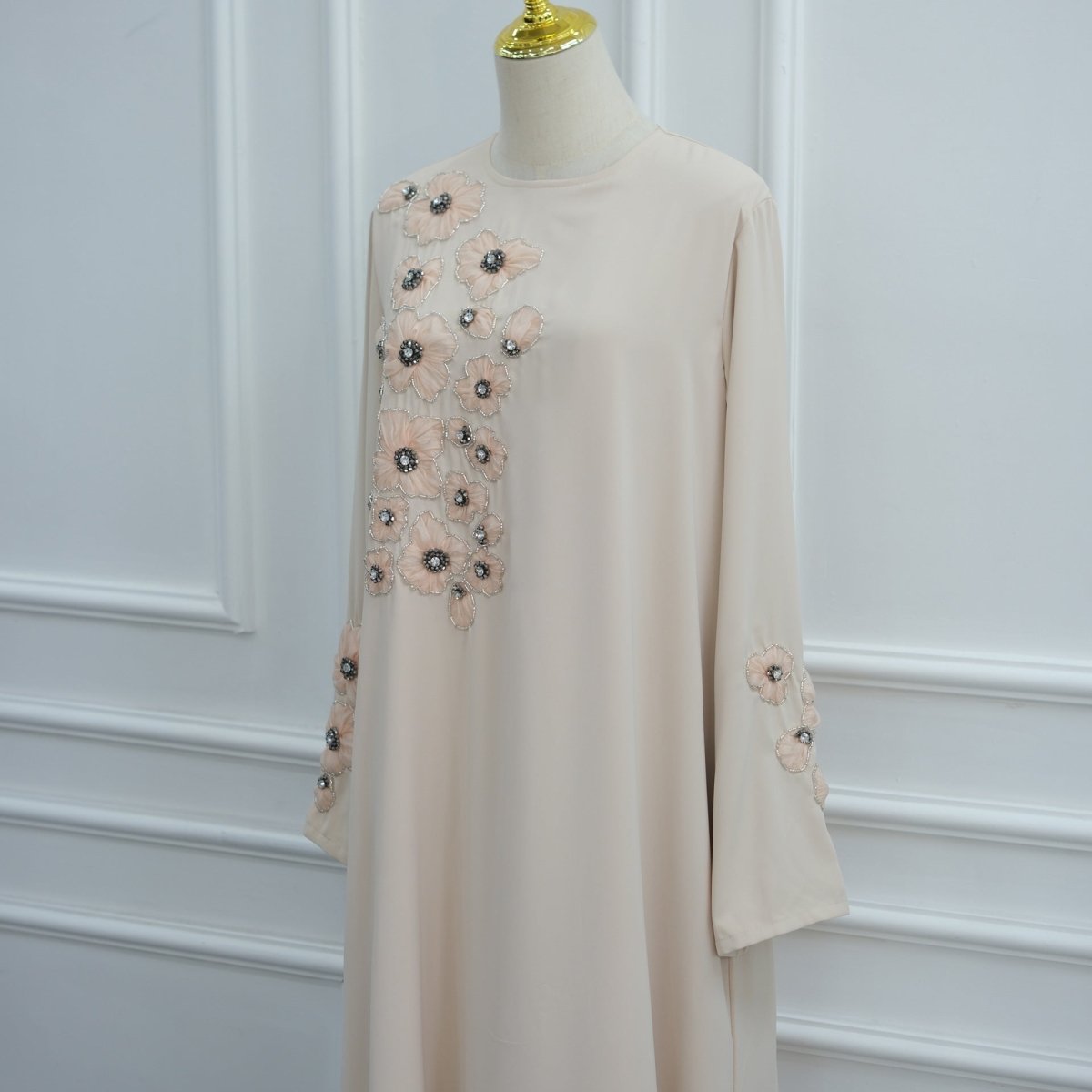 Hand-Beaded 3D Floral Maxi Dress(MA456) - Mariam's Collection