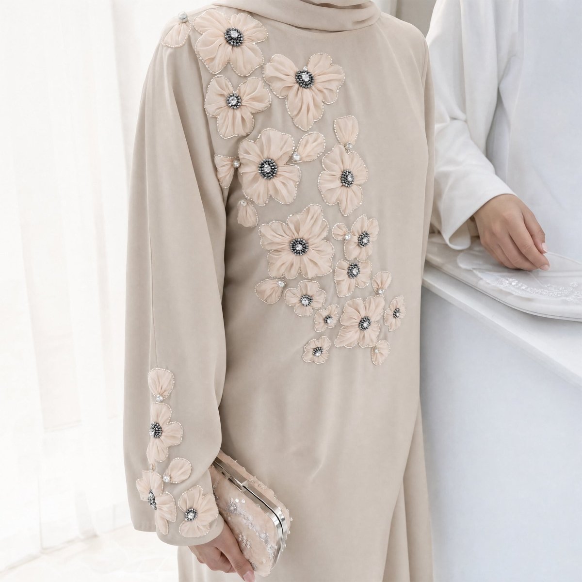 Hand-Beaded 3D Floral Maxi Dress(MA456) - Mariam's Collection