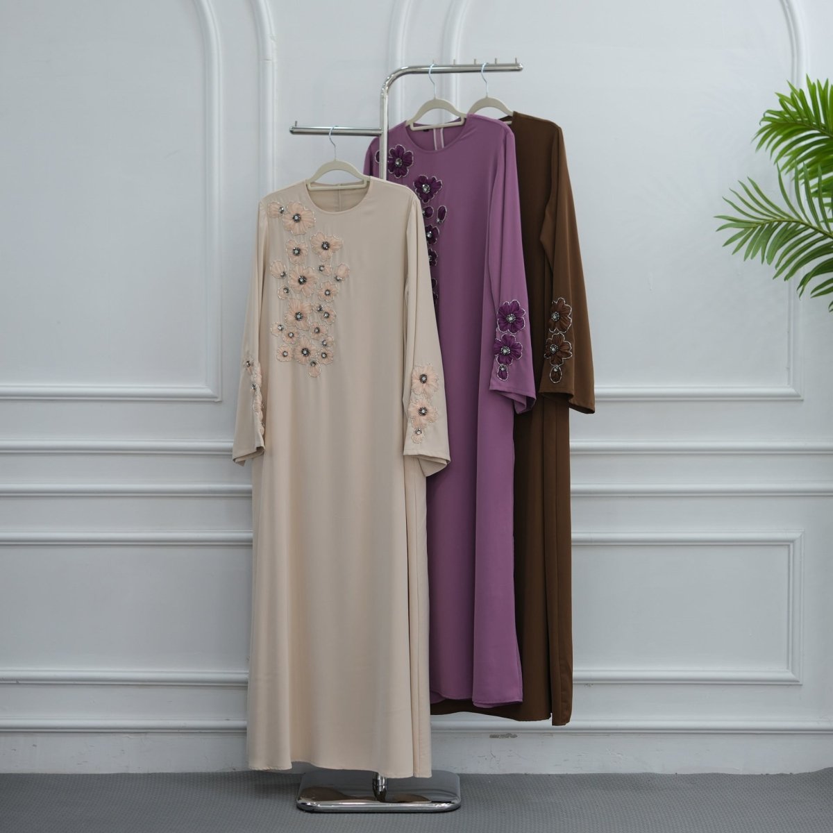 Hand-Beaded 3D Floral Maxi Dress(MA456) - Mariam's Collection