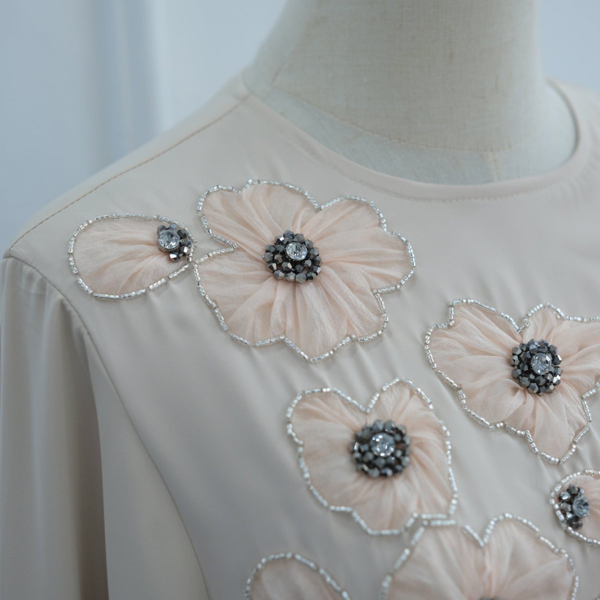 Hand-Beaded 3D Floral Maxi Dress(MA456) - Mariam's Collection