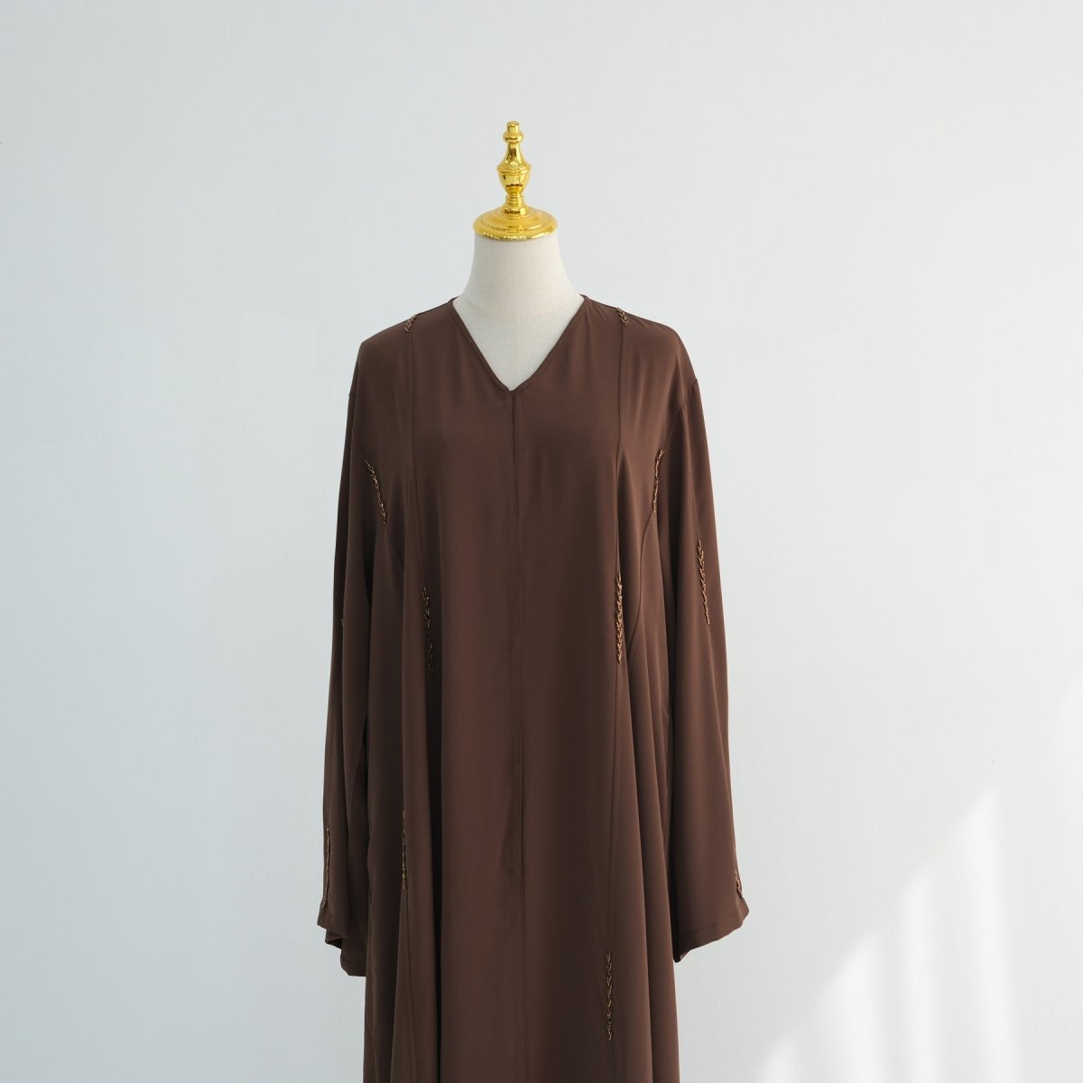 Hand-Beaded Linen Open Abaya(MOA320) - Mariam's Collection