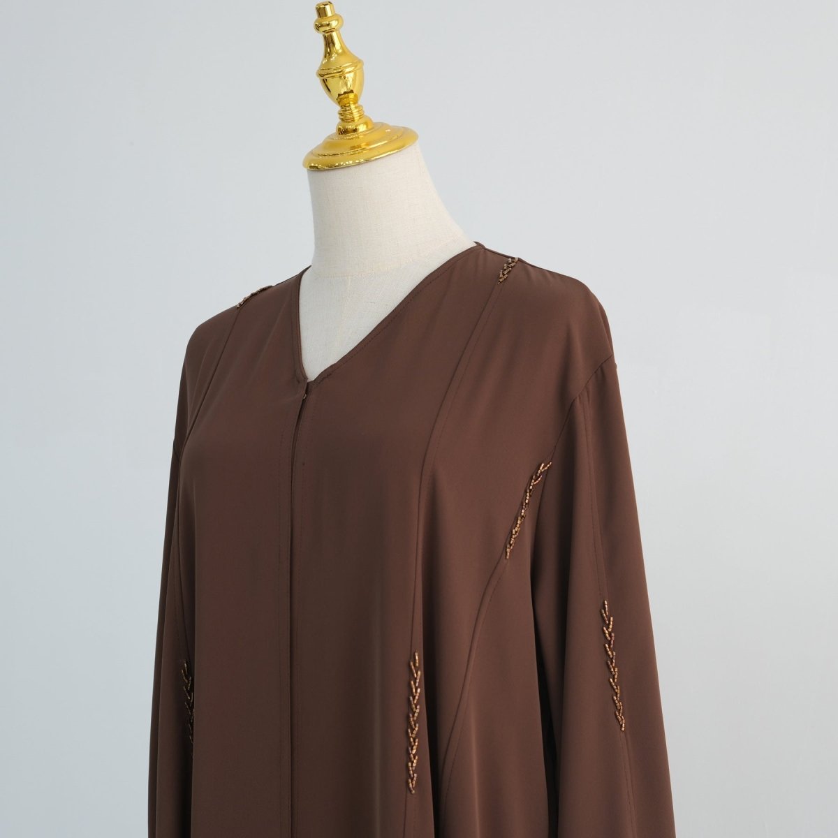 Hand-Beaded Linen Open Abaya(MOA320) - Mariam's Collection
