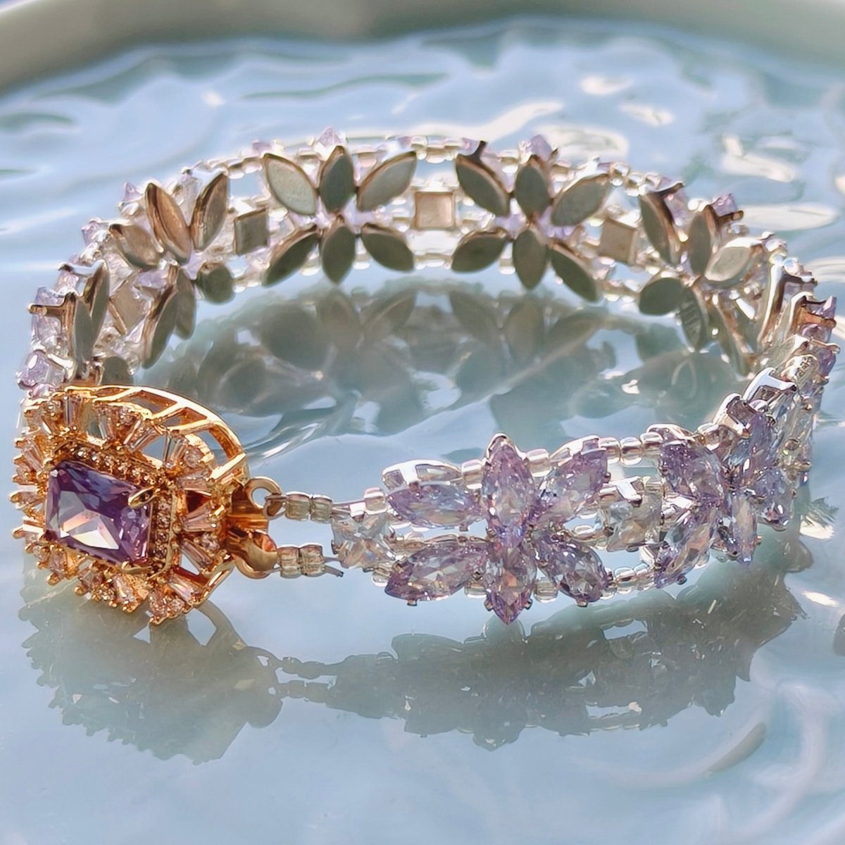 Handcrafted Crystal Floral Bracelet | Sparkling Statement Jewelry | Elegant Art-Inspired Accessory for Women (MAC348) - Mariam's Collection