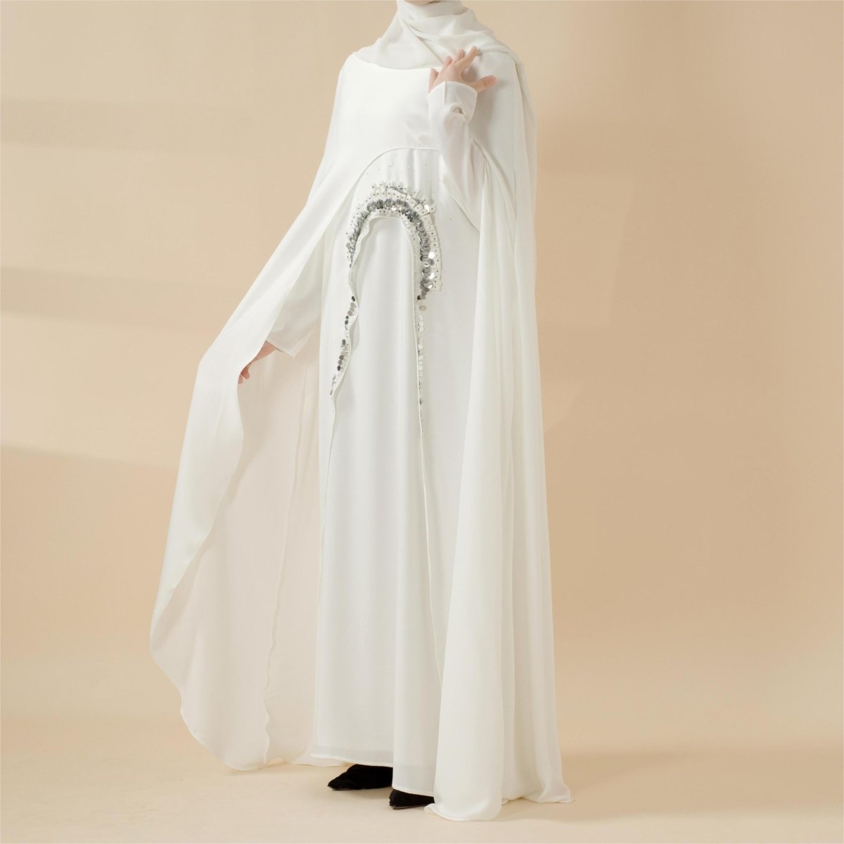 Haute Couture Abaya, Heavy - Crafted 3 - Layer Cape Abaya (MA096) - Mariam's Collection