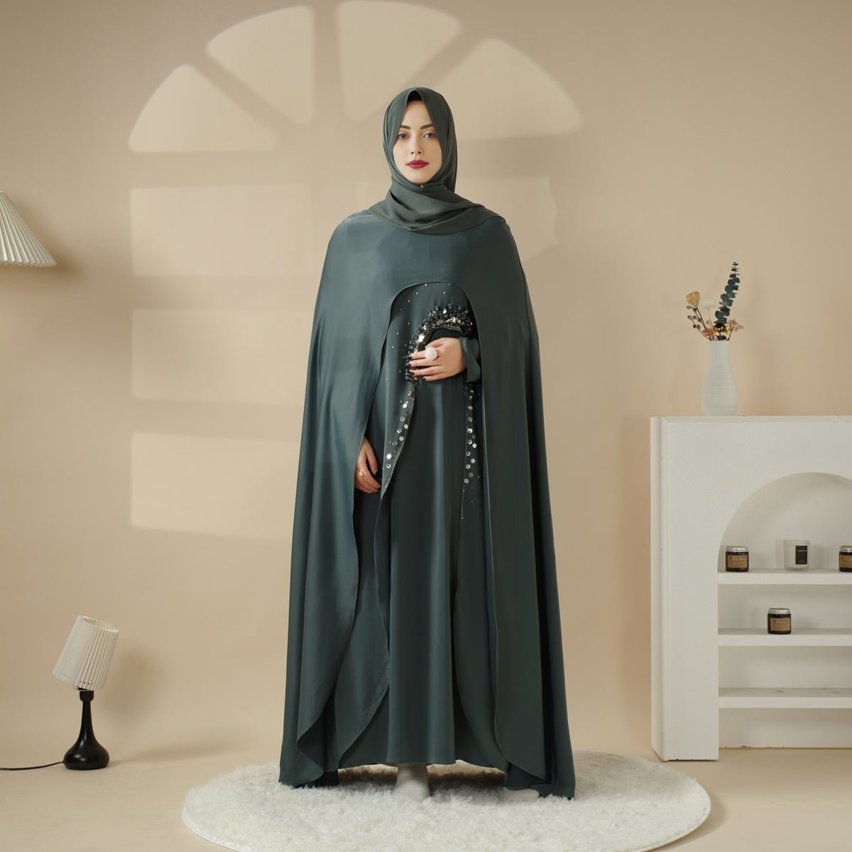 Haute Couture Abaya, Heavy - Crafted 3 - Layer Cape Abaya (MA096) - Mariam's Collection