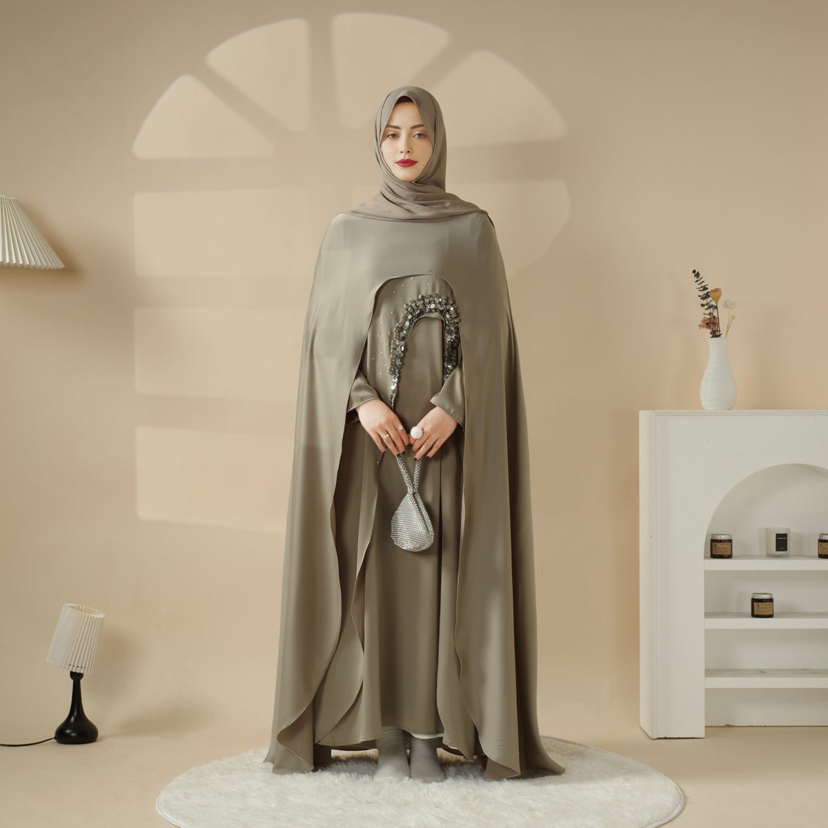 Haute Couture Abaya, Heavy - Crafted 3 - Layer Cape Abaya (MA096) - Mariam's Collection