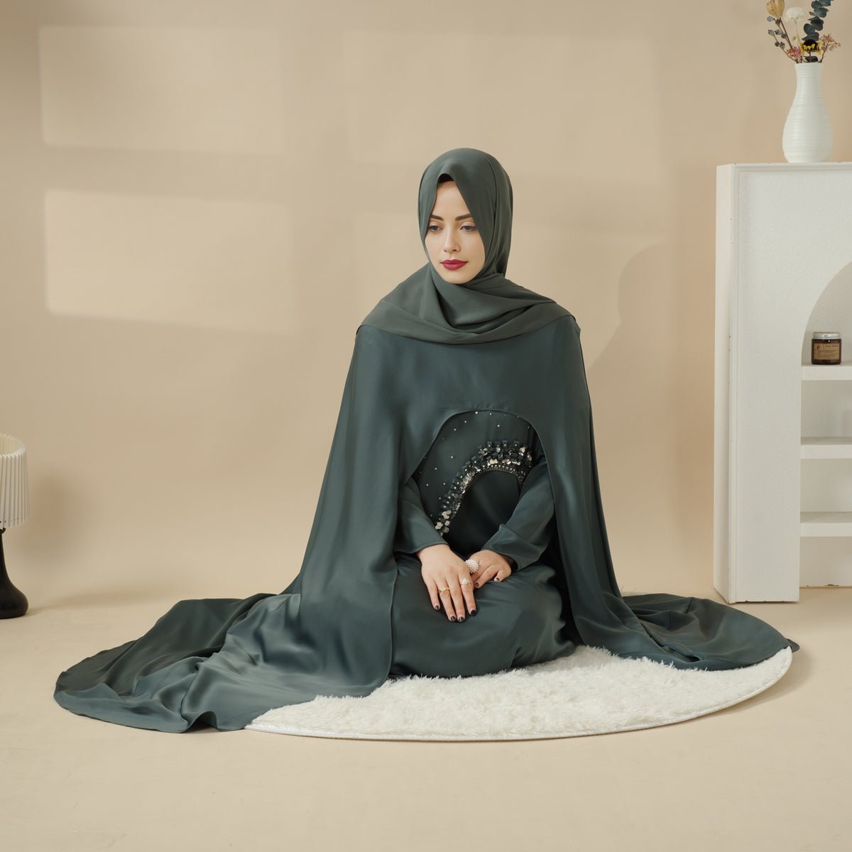 Haute Couture Heavy - Crafted 3 - Layer Cape Abaya (MA096) - Mariam's Collection