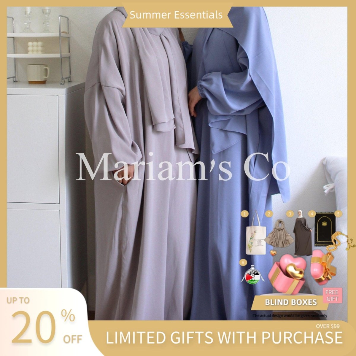 Hijab Attached Hooded Abaya With Pockets (MA0011) - Mariam's Collection