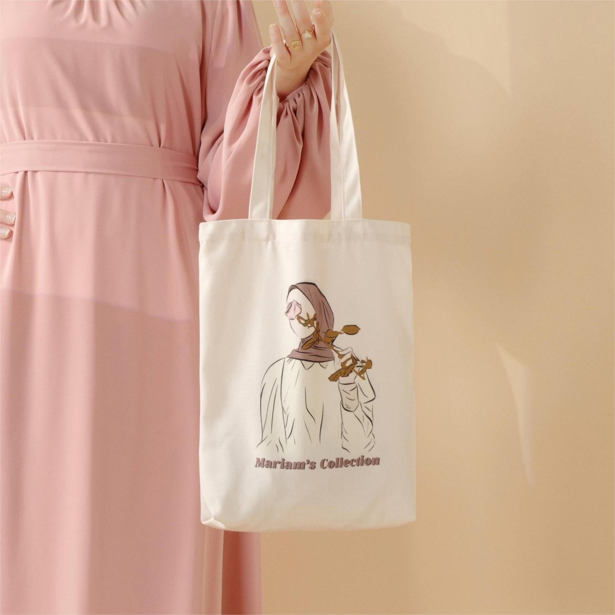 Hijabi Illustrated Canvas Tote Bag – Mariam’s Collection（MAC235） - Mariam's Collection