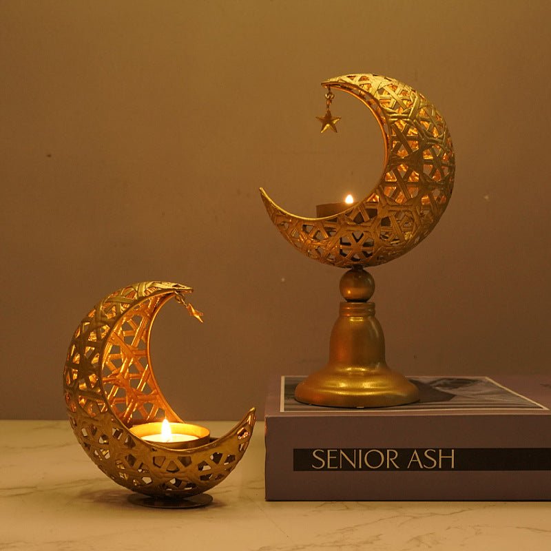 Hollow Moon Candle Holder – Iron Ramadan Decorative Accent (MAC379) - Mariam's Collection