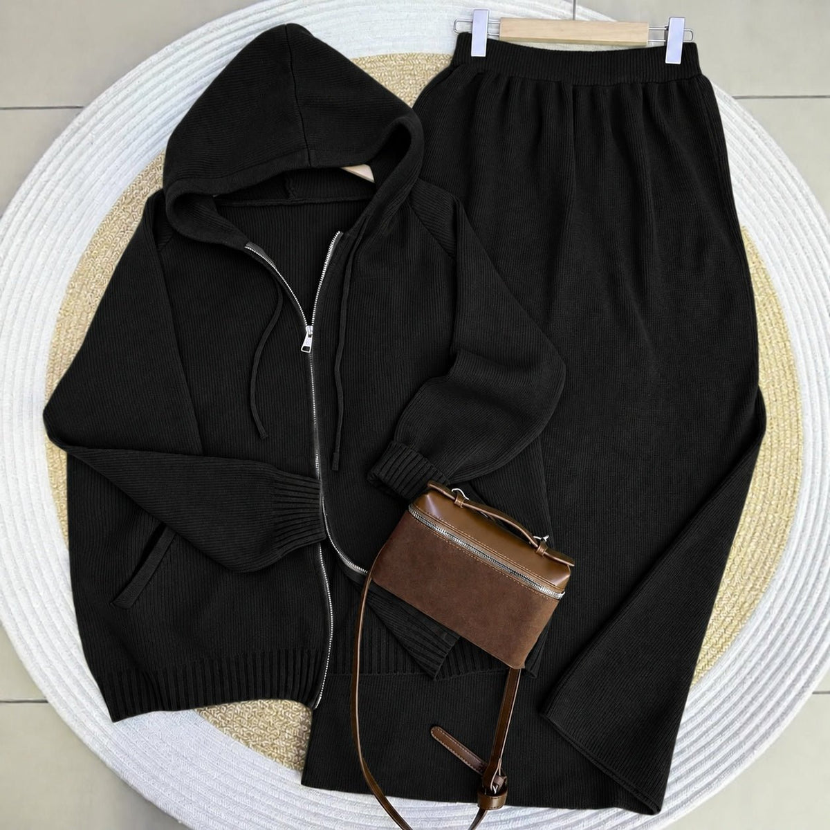 Hooded Knit Cardigan & Straight Maxi Skirt Set(MS544) - Mariam's Collection