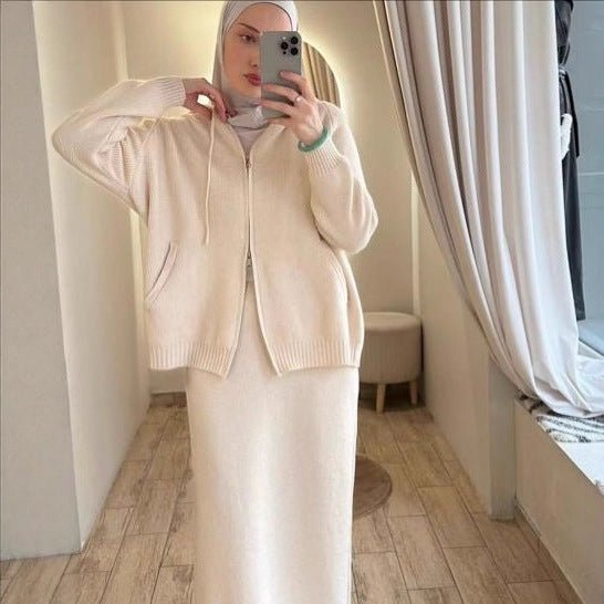 Hooded Knit Cardigan Skirt Set – Modest Knit Skirt Set