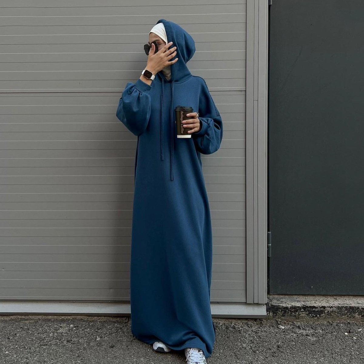 Hooded Sweatshirt Dress Abaya with Pocket (MA125) - Mariam's Collection