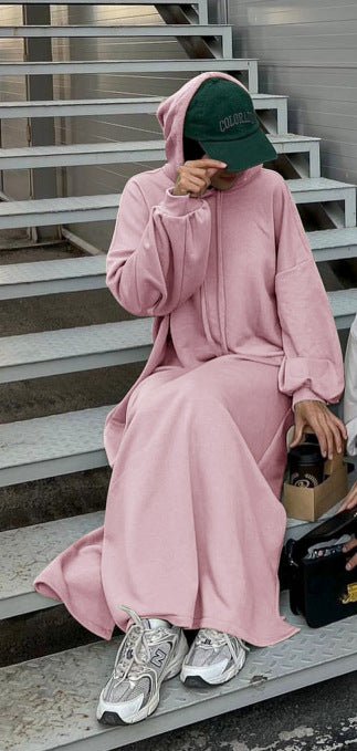 Hooded Sweatshirt Dress Abaya with Pocket (MA125) - Mariam's Collection