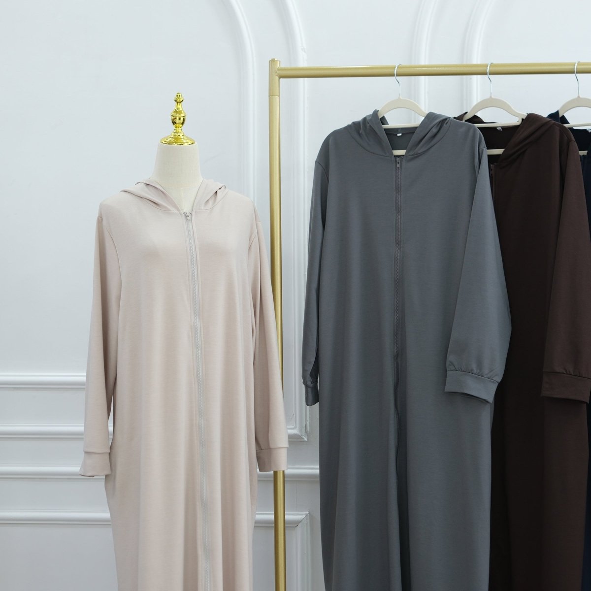 Hooded Zip - Front Abaya with Pockets(MA389) - Mariam's Collection