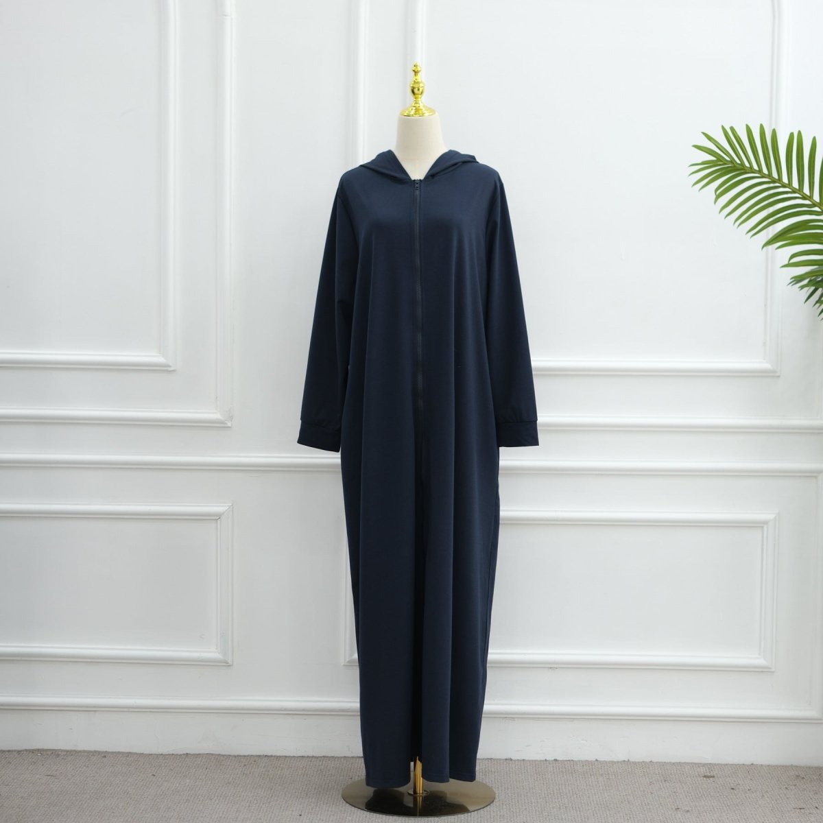 Hooded Zip - Front Abaya with Pockets(MA389) - Mariam's Collection