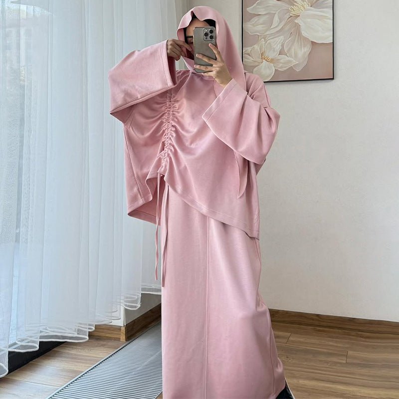 Integrated Hijab Hoodie & Maxi Skirt Set(MS194) - Mariam's Collection