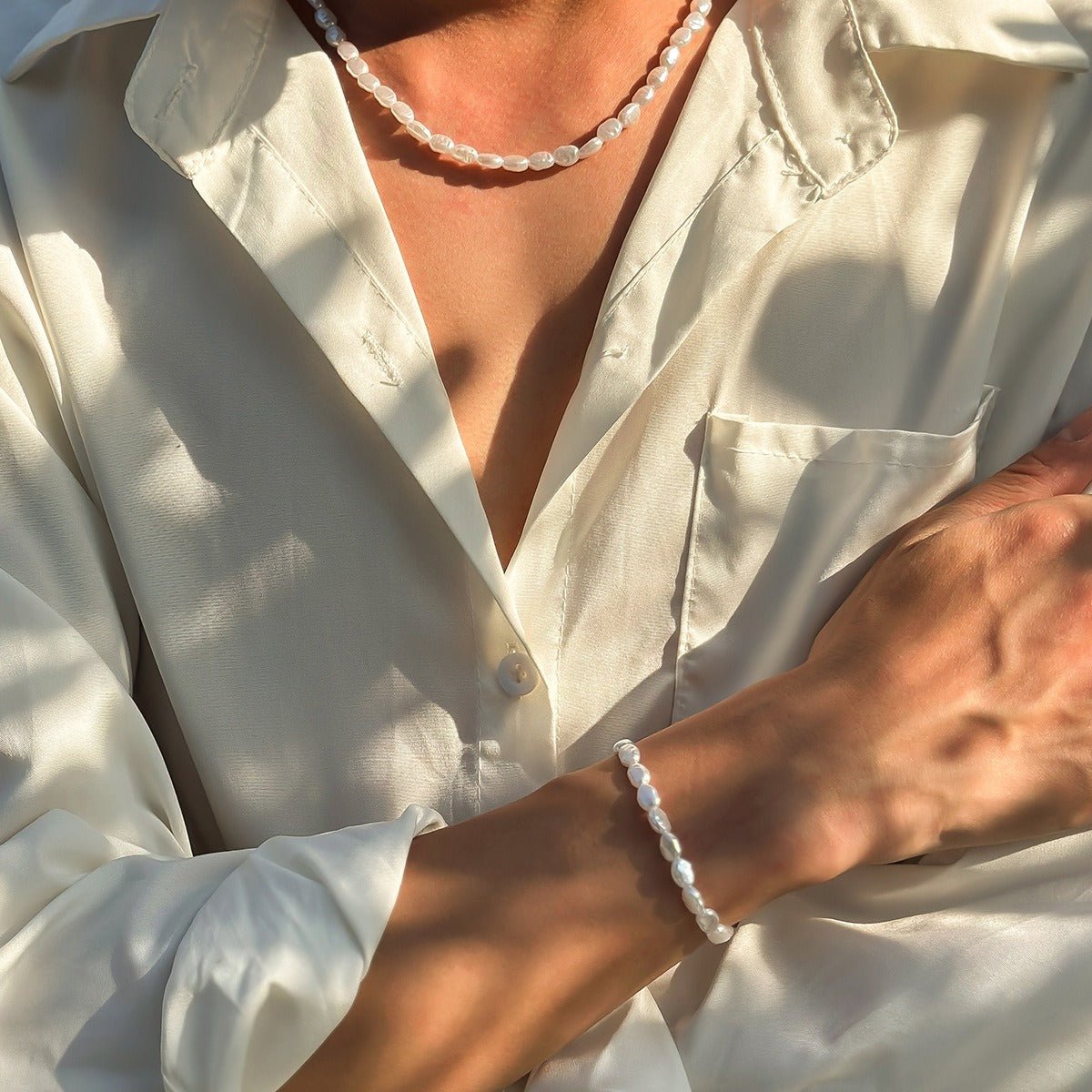Irregular Freshwater Pearl Baroque Bracelet with Silver Clasp. (MAC252) - Mariam's Collection