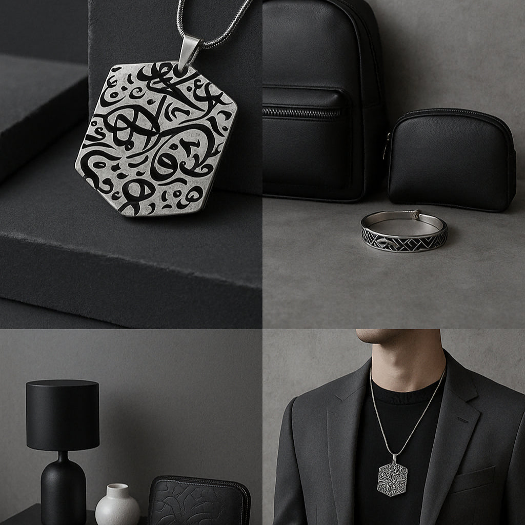 Discover the Islamic Geometric Pendants Collection — handcrafted-style charms with Arabic, Kaaba, and Palestine designs celebrating faith and identity.