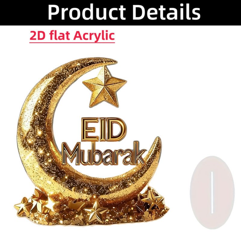 Islamic Crescent with Islamic Motifs Acrylic Desktop Ornament (MAC398) - Mariam's Collection