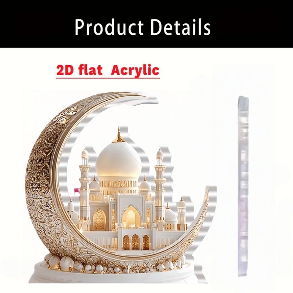 Islamic Crescent with Islamic Motifs Acrylic Desktop Ornament (MAC398) - Mariam's Collection