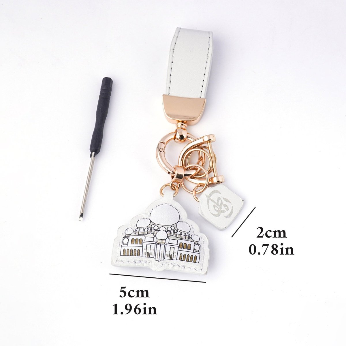Islamic Leather Keychain with Arabic Calligraphy & Mosque Pendant Sheepskin Keychain (MAC284) - Mariam's Collection