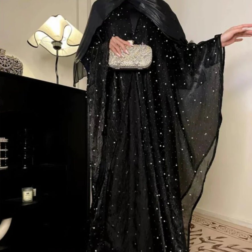 Kaftan Beaded Dazzling Shiny Open Abaya 2 - Piece Set (MOA111) - Mariam's Collection