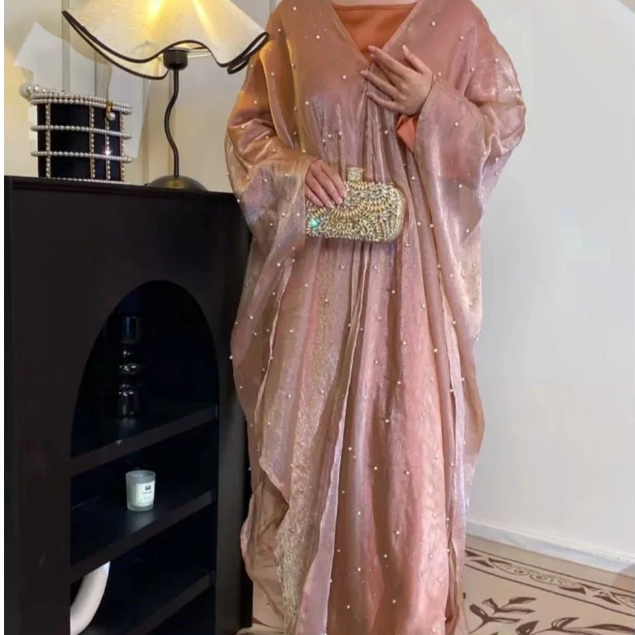 Kaftan Beaded Dazzling Shiny Open Abaya 2 - Piece Set (MOA111) - Mariam's Collection