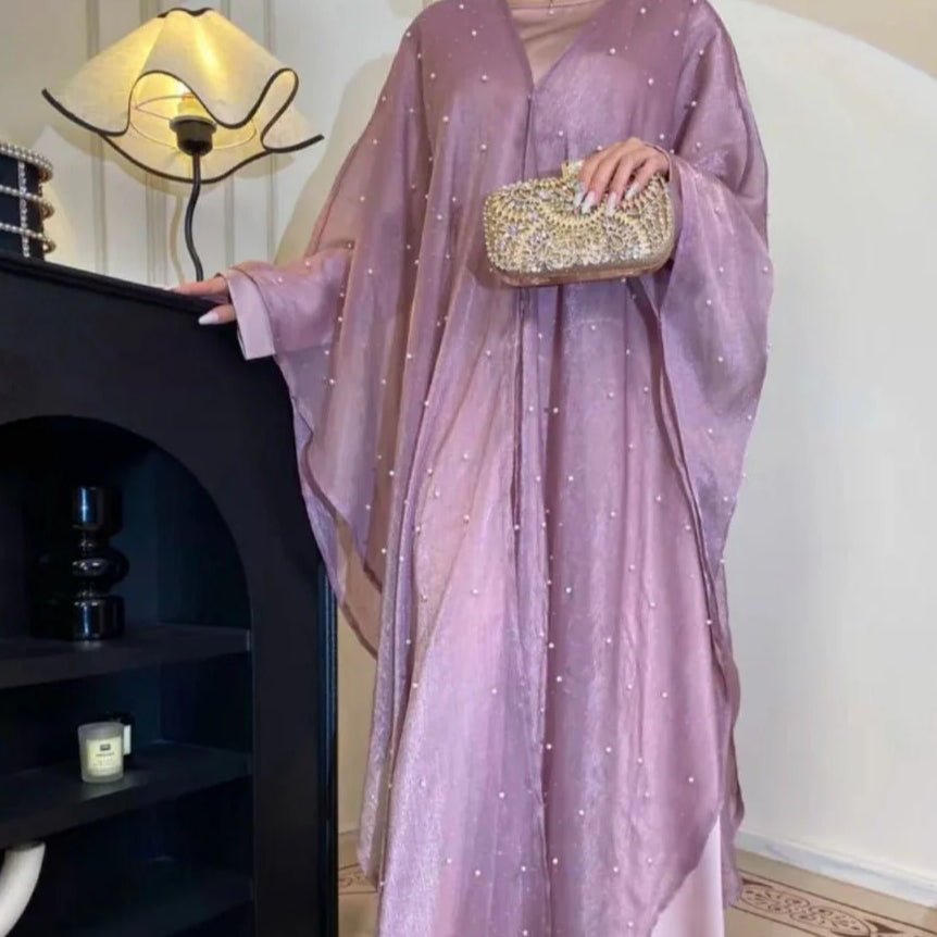 Kaftan Beaded Dazzling Shiny Open Abaya 2 - Piece Set (MOA111) - Mariam's Collection