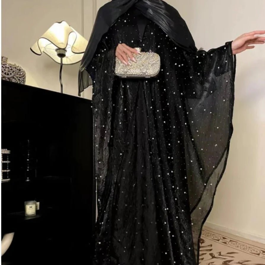 Kaftan Beaded Dazzling Shiny Open Abaya 2 - Piece Set (MOA111) - Mariam's Collection