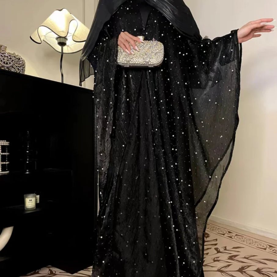 Kaftan Beaded Dazzling Shiny Open Abaya 2 - Piece Set (MOA111) - Mariam's Collection
