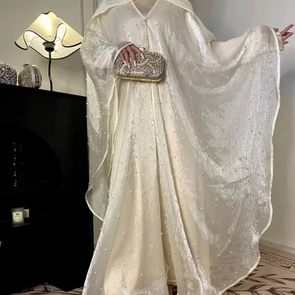 Kaftan Beaded Dazzling Shiny Open Abaya 2 - Piece Set (MOA111) - Mariam's Collection