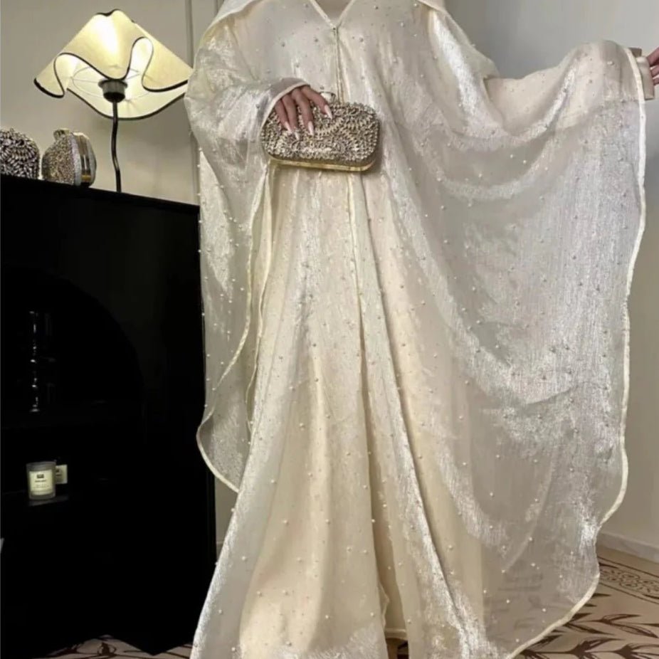 Kaftan Beaded Dazzling Shiny Open Abaya 2 - Piece Set (MOA111) - Mariam's Collection