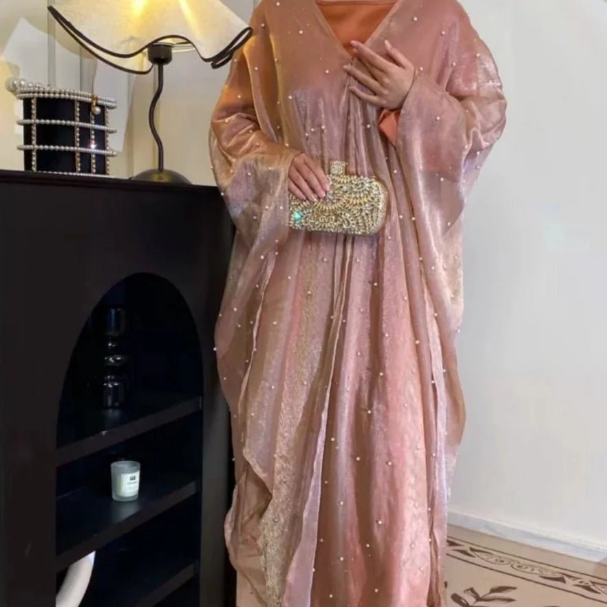 Kaftan Beaded Dazzling Shiny Open Abaya 2 - Piece Set (MOA111) - Mariam's Collection