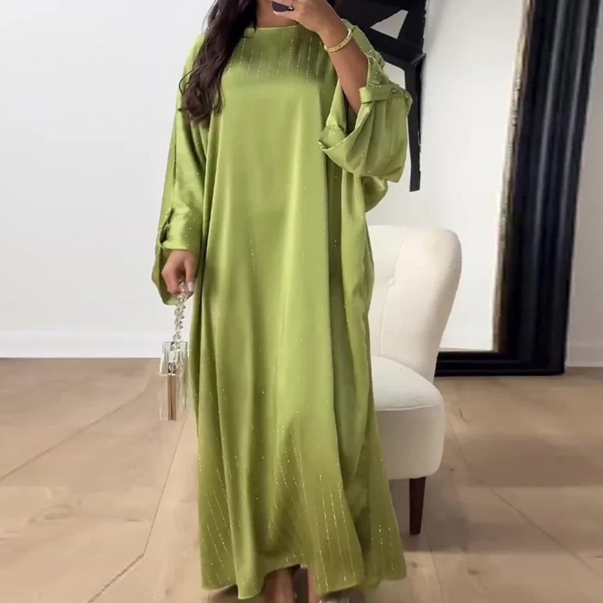 Kaftan Design Satin Abaya With Rhinestone