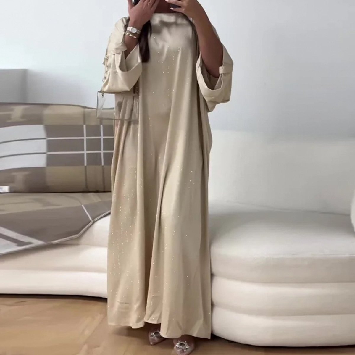 Kaftan Rhinestone Satin Abaya (MA119) - Mariam's Collection