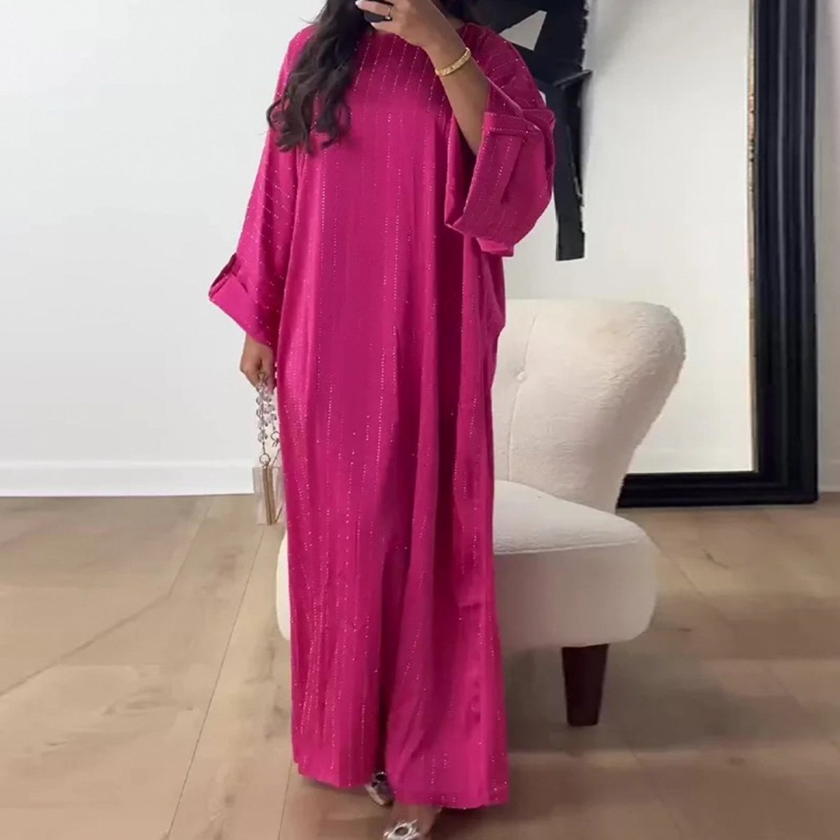 Kaftan Rhinestone Satin Abaya (MA119) - Mariam's Collection