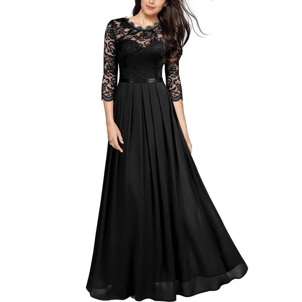 Lace Bodice Chiffon Maxi Dress(MS331) - Mariam's Collection