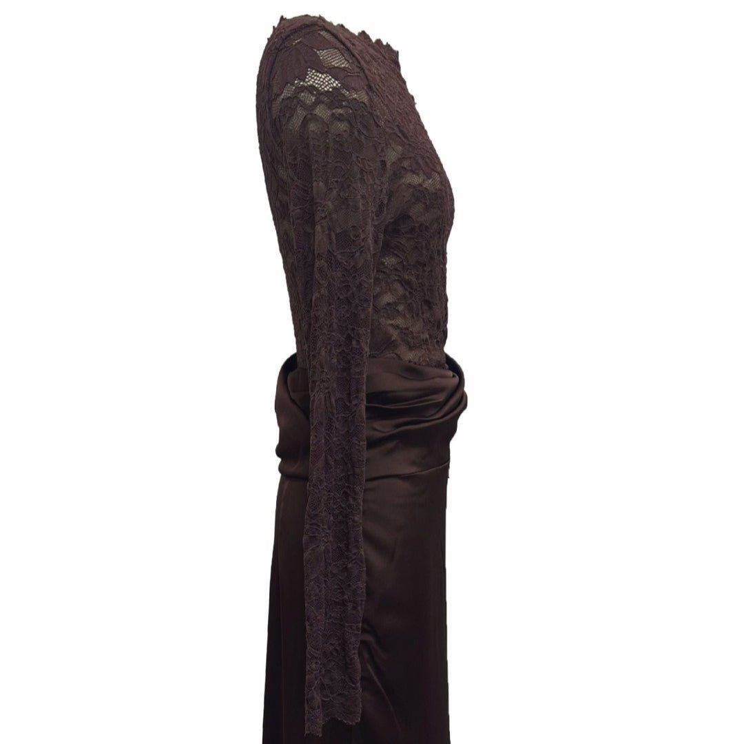 Lace Bodice Satin Ruched Mermaid Maxi Dress(MS415) - Mariam's Collection